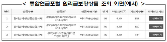 원리금보장상품조회화면